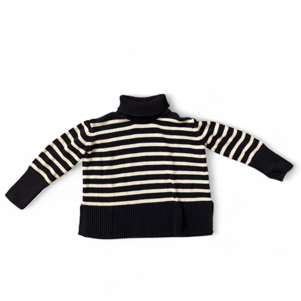 GAP Kids 24/7 Split-Hem Turtleneck 100% Cotton Sweater Navy Stripe Size Small